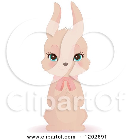 Clipart of a Cute Beige Bunny Rabbit Wearing a Pink Bow - Royalty Free Vector Illustration by Melisende Vector