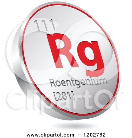Clipart of a 3d Floating Round Red and Silver Roentgenium Chemical Element Icon - Royalty Free Vector Illustration by Andrei Marincas