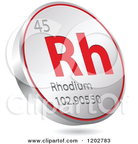 Clipart of a 3d Floating Round Red and Silver Rhodium Chemical Element Icon - Royalty Free Vector Illustration by Andrei Marincas