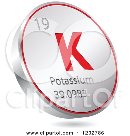Clipart of a 3d Floating Round Red and Silver Potassium Chemical Element Icon - Royalty Free Vector Illustration by Andrei Marincas