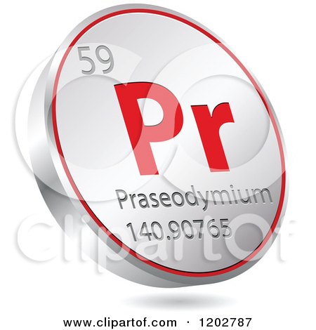 Clipart of a 3d Floating Round Red and Silver Praseodymium Chemical Element Icon - Royalty Free Vector Illustration by Andrei Marincas