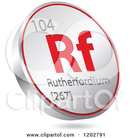 Clipart of a 3d Floating Round Red and Silver Rutherfordium Chemical Element Icon - Royalty Free Vector Illustration by Andrei Marincas