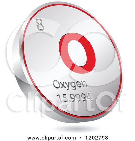 Clipart of a 3d Floating Round Red and Silver Oxygen Chemical Element Icon - Royalty Free Vector Illustration by Andrei Marincas
