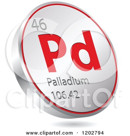Clipart of a 3d Floating Round Red and Silver Palladium Chemical Element Icon - Royalty Free Vector Illustration by Andrei Marincas