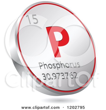 Clipart of a 3d Floating Round Red and Silver Phosphorus Chemical Element Icon - Royalty Free Vector Illustration by Andrei Marincas
