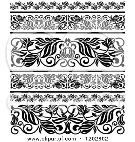 Clipart of Vintage Black and White Ornate Floral Border Designs - Royalty Free Vector Illustration by Vector Tradition SM