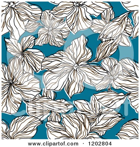Clipart of a Seamless Pattern of White Flowers on Teal 2 - Royalty Free Vector Illustration by Vector Tradition SM