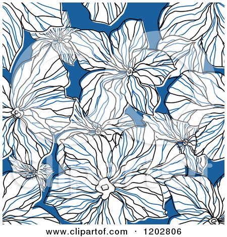 Clipart of a Seamless Pattern of White Flowers on Blue - Royalty Free Vector Illustration by Vector Tradition SM