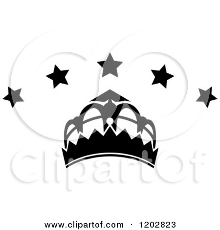 Clipart of a Black and White Crown with Luxury Stars 3 - Royalty Free Vector Illustration by Vector Tradition SM