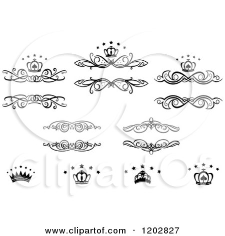 Clipart of Vintage Black and White Frames Crowns and Luxury Stars - Royalty Free Vector Illustration by Vector Tradition SM