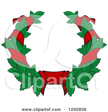 Clipart of a Green Leaf and Red Ribbon Wreath Coat of Arms 2 - Royalty Free Vector Illustration by Vector Tradition SM