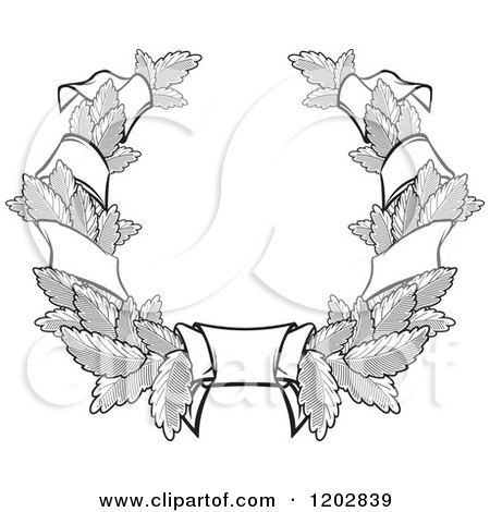 Clipart of a Grayscale Leaf and Ribbon Wreath Coat of Arms 2 - Royalty Free Vector Illustration by Vector Tradition SM