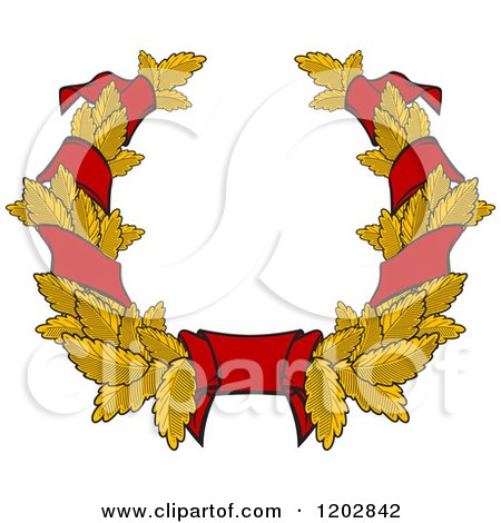 Clipart of a Gold Leaf and Red Ribbon Wreath Coat of Arms 2 - Royalty Free Vector Illustration by Vector Tradition SM