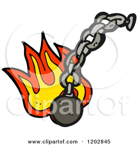 Cartoon of a Flaming Ball and Chain - Royalty Free Vector Illustration by lineartestpilot
