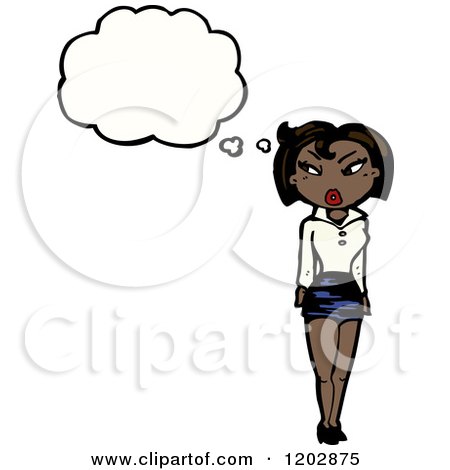 Cartoon of an African American Girl Thinking - Royalty Free Vector Illustration by lineartestpilot