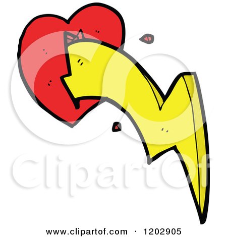 Cartoon of a Valentine Heart with Lightning - Royalty Free Vector Illustration by lineartestpilot