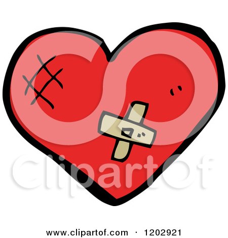 Cartoon of a Valentine Heart with a Band Aid - Royalty Free Vector Illustration by lineartestpilot