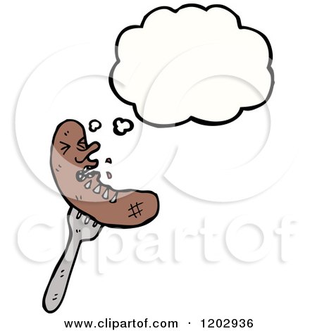 Cartoon of a Thinking Sausage of a Fork - Royalty Free Vector Illustration by lineartestpilot
