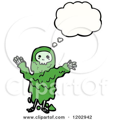 Cartoon of a Skull Monster Thinking - Royalty Free Vector Illustration by lineartestpilot