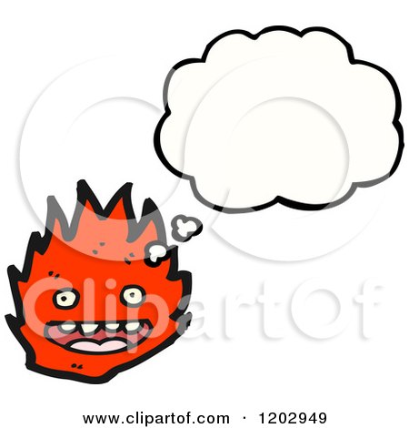 Cartoon of a Flame Monster Thinking - Royalty Free Vector Illustration by lineartestpilot
