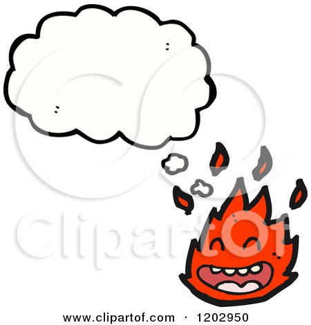 Cartoon of a Flame Monster Thinking - Royalty Free Vector Illustration by lineartestpilot