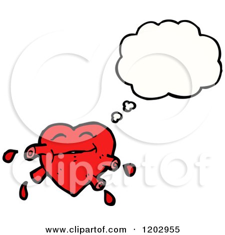 Cartoon of a Bloody Heart Thinking - Royalty Free Vector Illustration by lineartestpilot