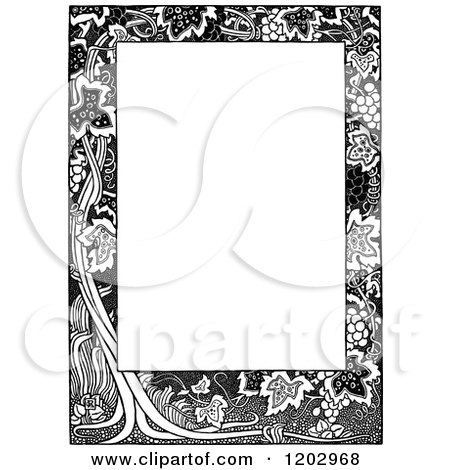 Clipart of a Vintage Black and White Floral Grape Page Border - Royalty Free Vector Illustration by Prawny Vintage
