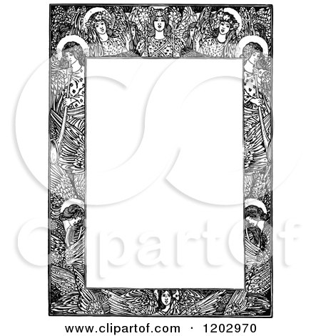 Clipart of a Vintage Black and White Angelic Border - Royalty Free Vector Illustration by Prawny Vintage