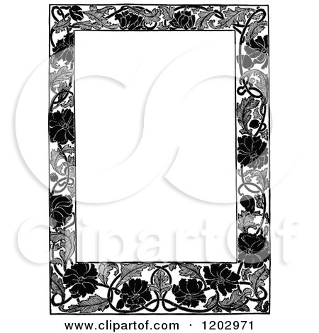 Clipart of a Vintage Black and White Floral Poppy Page Border - Royalty Free Vector Illustration by Prawny Vintage