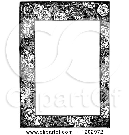 Clipart of a Vintage Black and White Floral Rose Page Border - Royalty Free Vector Illustration by Prawny Vintage