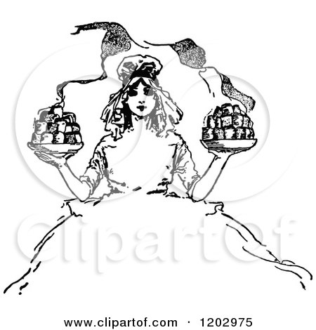 Clipart of a Vintage Black and White Lost Princess of Oz Woman - Royalty Free Vector Illustration by Prawny Vintage