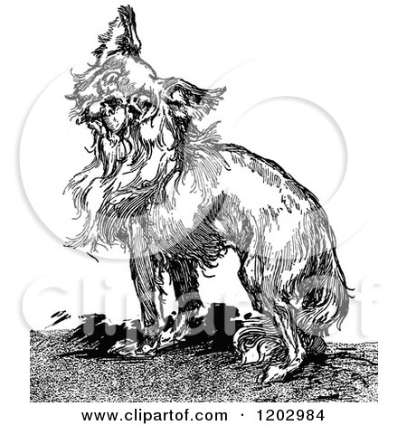Clipart of a Vintage Black and White Lost Princess of Oz Dog - Royalty Free Vector Illustration by Prawny Vintage
