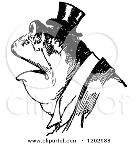 Clipart of a Vintage Black and White Lost Princess of Oz Toad - Royalty Free Vector Illustration by Prawny Vintage