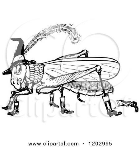 Clipart of a Vintage Black and White Oz Grasshopper - Royalty Free Vector Illustration by Prawny Vintage