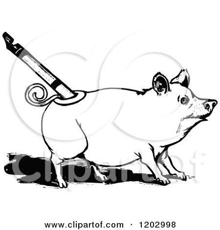 Clipart of a Vintage Black and White Oz Pig - Royalty Free Vector Illustration by Prawny Vintage