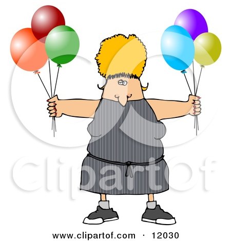 Blond Woman Holding Colorful Party Balloons Cartoon Clipart by djart