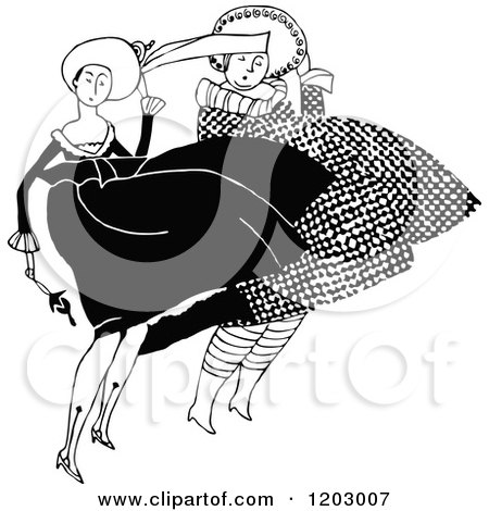 Clipart of Vintage Black and White Ladies in the Wind - Royalty Free Vector Illustration by Prawny Vintage