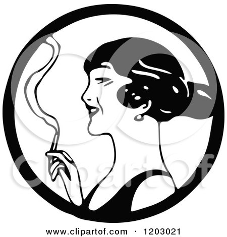 Clipart of a Vintage Black and White Woman Smoking - Royalty Free Vector Illustration by Prawny Vintage
