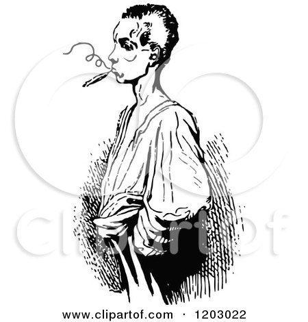 Clipart of a Vintage Black and White Man Smoking - Royalty Free Vector Illustration by Prawny Vintage