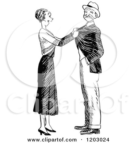 Cartoon of a Vintage Black and White Happy Couple - Royalty Free Vector Clipart by Prawny Vintage
