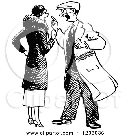 Cartoon of a Vintage Black and White Couple Arguing - Royalty Free Vector Clipart by Prawny Vintage