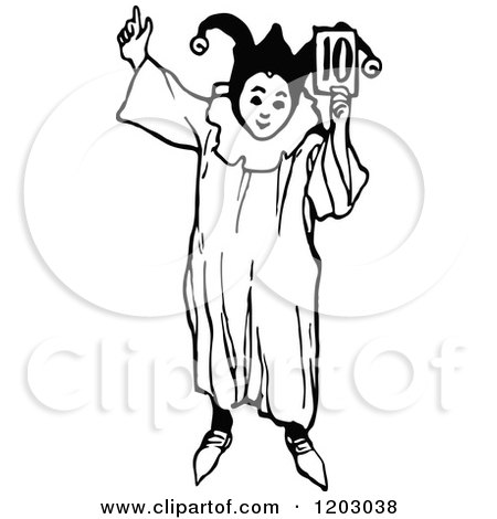 Clipart of a Vintage Black and White Jester Boy - Royalty Free Vector Illustration by Prawny Vintage