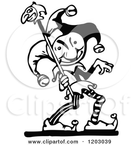 Clipart of a Vintage Black and White Jester - Royalty Free Vector Illustration by Prawny Vintage