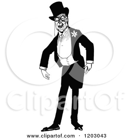 Clipart of a Vintage Black and White Gentleman - Royalty Free Vector Illustration by Prawny Vintage