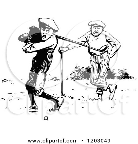 Clipart of Vintage Black and White Golfers - Royalty Free Vector Illustration by Prawny Vintage
