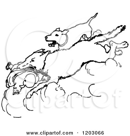 Clipart of Vintage Black and White Dogs Attacking a Doll - Royalty Free Vector Illustration by Prawny Vintage