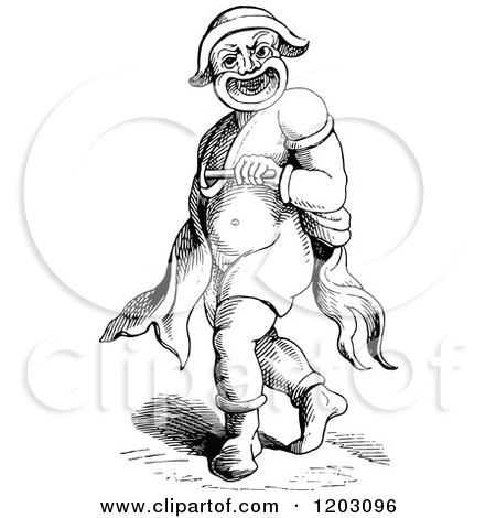 Clipart of a Vintage Black and White Buffoon - Royalty Free Vector Illustration by Prawny Vintage