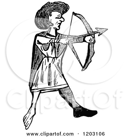 Clipart of a Vintage Black and White Welsh Archer - Royalty Free Vector Illustration by Prawny Vintage