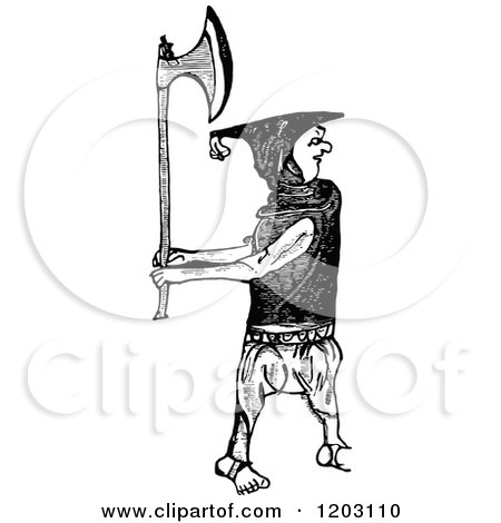 Clipart of a Vintage Black and White Irishman with an Axe - Royalty Free Vector Illustration by Prawny Vintage