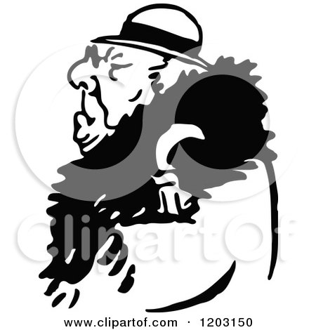 Clipart of a Vintage Black and White Old Man - Royalty Free Vector Illustration by Prawny Vintage